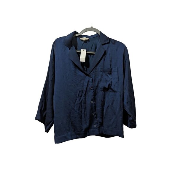 Loft sleep womens top size M navy blue button up New - Picture 1 of 7